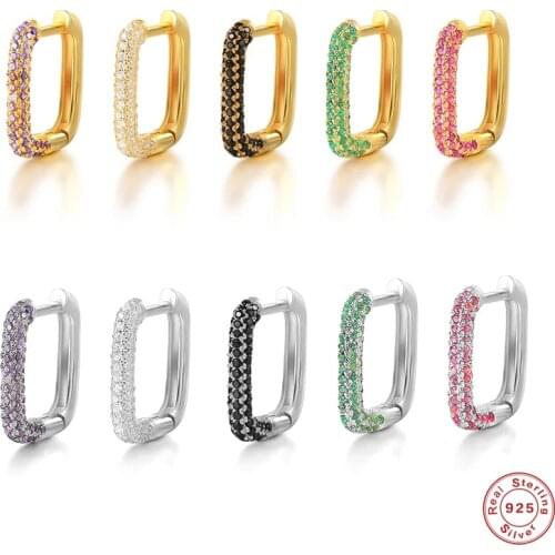 Aide Sterling Silver Colorful Zircon Big Square Hoop Earrings For Women Rectangle U Shape Circle Huggies Ear Buckles Jewelry 1PC