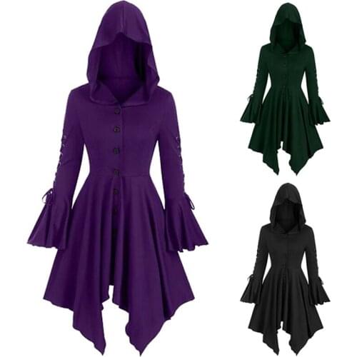 Womens Lace-Up Hooded Cardigan Ruffled Sleeve Irregularly Swing Cape Jacket