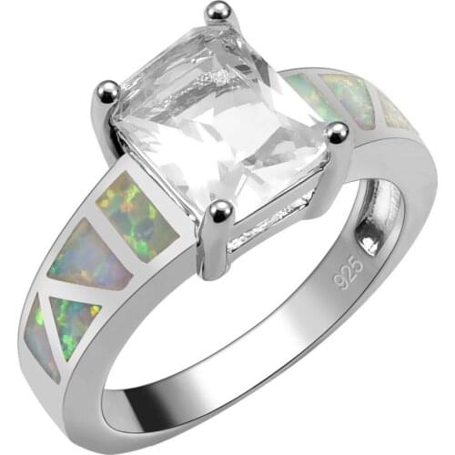 Created White Crystal Zircon With White Fire Opal 925 Sterling Silver Ring For Woman Size 6 7 8 9 10 R1552