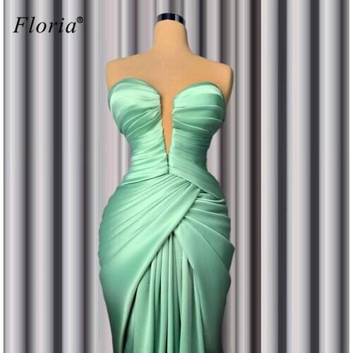 Vestidos De Fiesta Simple Green Prom Dresses 2020 Strapless Mermaid Arabic Evening Dresses Long Women Cocktail Gowns Robes