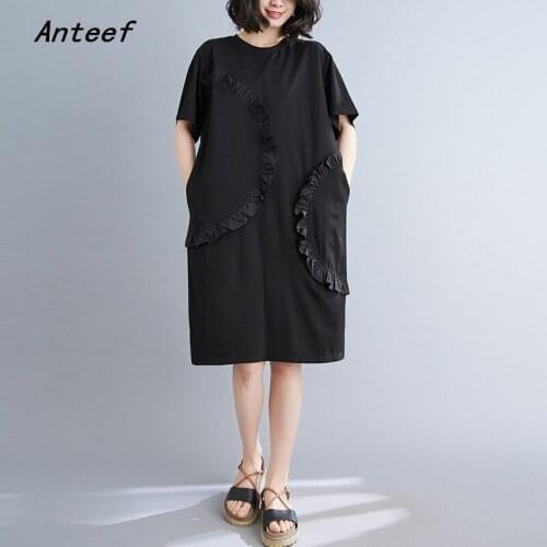 Short sleeve black cotton vintage dresses for women casual loose midi woman summer dress elegant clothes 2021 sundress