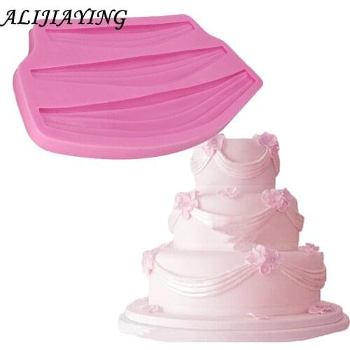 1Pcs DIY Silk Ribbon Curtain Satin Fondant Cake Decorating Tools wedding Lace Mat cake Border Tools Silicone Mold D0596