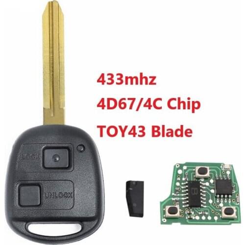 2 Buttons 433Mhz Car Remote key For Toyota Avensis Kluger Prado120 Tarago RAV4 Replacement Remote Control Key 4D67/4C Chip