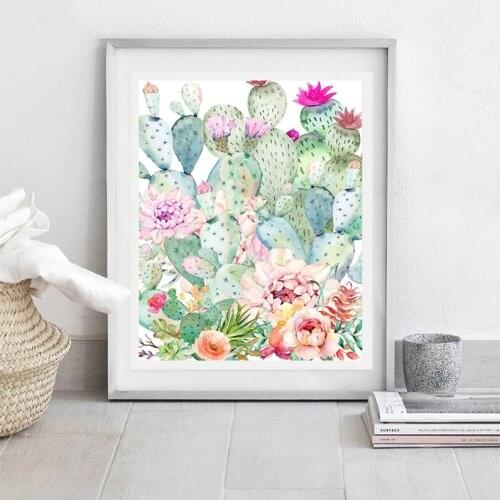 Mosaic Nordic Art Watercolor Cactus Succulent Plants 5D Diamond Embroidery Handmade 5D Diy Diamond Painting RhinestoneZP-4549