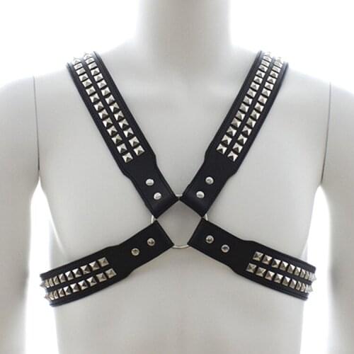 Faux Leather Bondage Restraint Male Chest Harness Strap Belt Men Rivet Fetish Slave Erotic Costume Sexy Lingerie for Men Hot