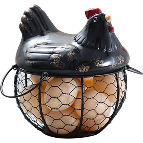 Chicken Shape Decoration Iron Anti-slip Eggs Holder Basket Organizer Storage Fruit Container Kitchen Hen Decor Basket Ceramic
