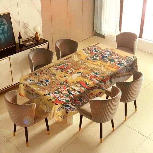 Chinese Qing Dynasty 19th Century War Scene Drawing Color Tablecloth Art Indoor And Outdoor Decoration