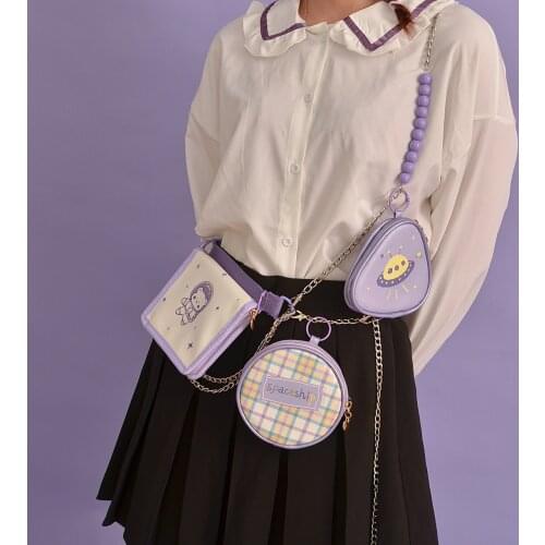 New Purple Planet Purse PU Leather Strap Kawaii Jananese Women Coin Holders Mini Bag Handbag Female Zipper Clutch Wallet Flap