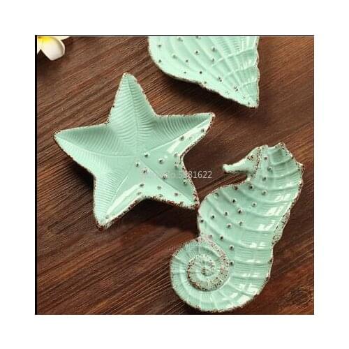 Creative Mediterranean Fashion Ceramic Small Fruit Plate Dessert Box Dish Starfish Dish Conch Dish Tableware Dried Fruit Plate