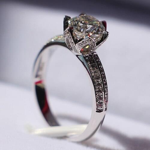 Lightning 6.5mm 1Ct Round Cut Moissanite Diamond Ring 925 Sterling Silver Ring White Gold Color Romantic Female Jewelry