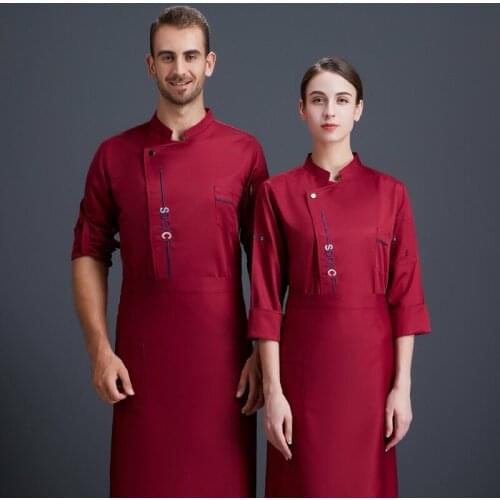 Chef Jackets Food Service Uniform Cooking Clothes Restaurant Chef Uniform Unisex Long Sleeve Stand Collar Catering Workwear