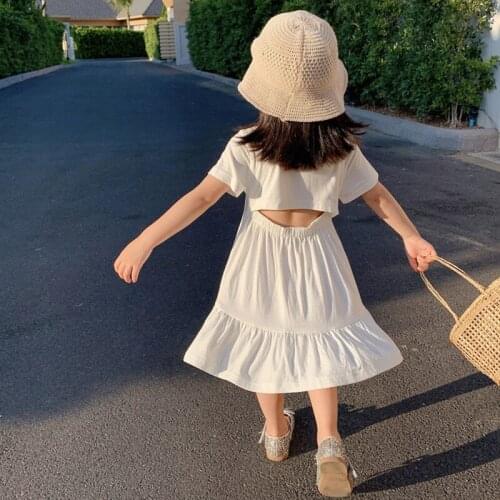 Hot New Pure Color Princess Dress for Summer Cotton Children Clothing Shiny Toddler Girls Party Dresses