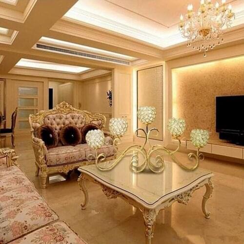5 Heads Metal Candle Holder Gold/Silver Plated Candlestick Crystal Table Candelabras Home Hotel Wedding Centerpieces Decoration