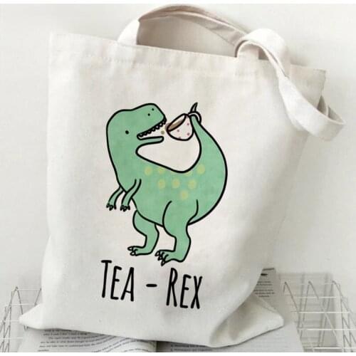 Tyrannosaurus Rex Dinosaur Comic Kawaii Cute Cartoon Books Bag Female Shoulder Eco Handbag Tote Reusable Grocery Shopper Bags