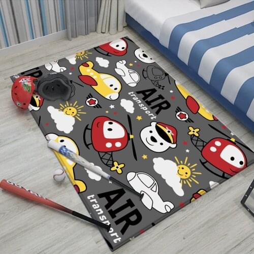 Cute Cartoon Airplane Police Children Comfortable Carpet Non-Slip Children Flannel Baby Print Play Hand Baby Mat Carpet Carpet