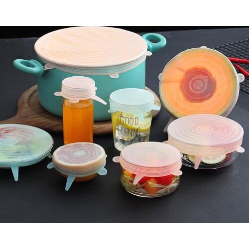 6pcs Reusable Silicon Stretch Lids Universal Lid Silicone Food Wrap Bowl Pot Lid Silicone Cover Pan Cooking Kitchen Stoppers