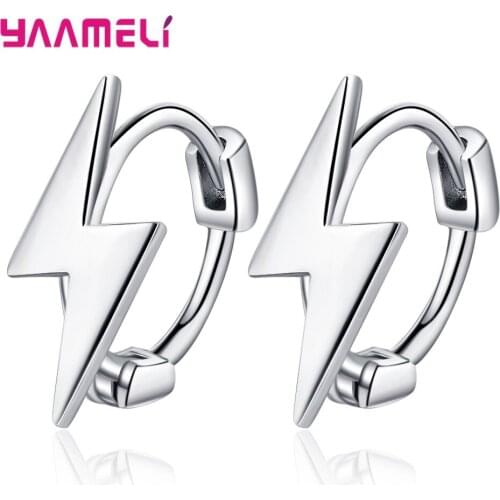 Fashion Trendy Genuine 925 Sterling Silver Unique Shaped Piercing Huggie Lightning Hoop Earrings For Women Girl Jewelry Gifts