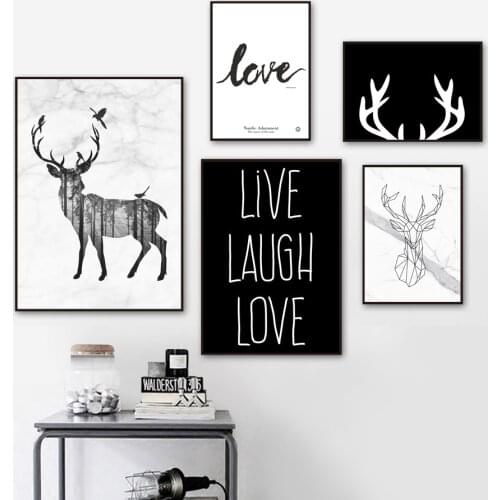 Marbling Deer Head Quote Landscape Wall Art Canvas Painting Nordic Posters and Prints Wall Pictures for Living Home Decoration
