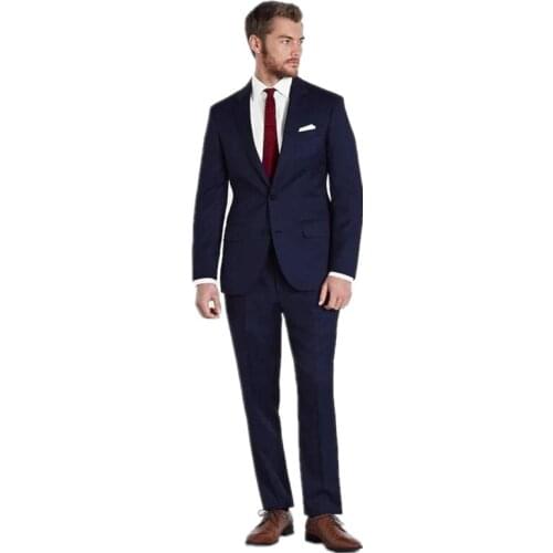 Navy Blue Men Slim Fitted Suits Notch Lapel Fashion Groom Groomsman Tuxedos Business Suit Set Spring 2Piece (Jacket+Pants)