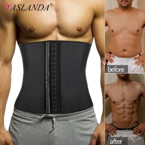 Men Latex Waist Trainer Cincher Sauna Sweat Belt Fitness Girdle for Weight Loss Fat Burning Body Shaper Workout Modeling Strap