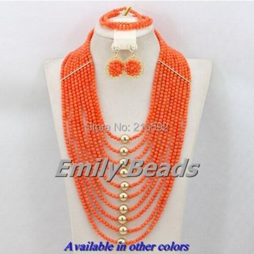 Natural Orange Coral Beads Necklace Earrings Bracelet Jewelry Set African Wedding Nigerian Beads Jewelry Set Free Shipping CJ316