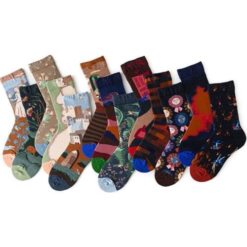 France Romantic Winter Graffiti Personality Warm Funny Cartoon Short Cotton Socks Happy Creative Men Unisex Women Socks