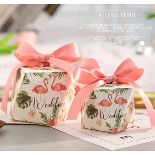 New Flamingos Sweet Gift Bags Bowknot Ribbon Candy Box for Wedding Baby Shower Birthday Guests Party Supplies