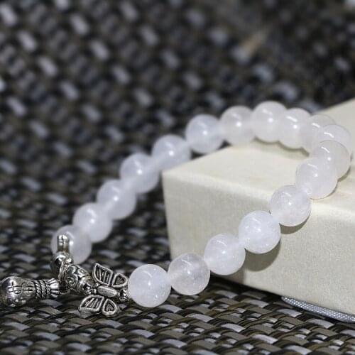 Charming women bracelets natural white chalcedony jades 8mm round beads hot sale free shipping diy jewelry making 7.5inch B2044