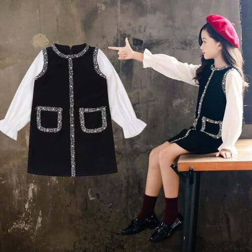 Girl Dress 2021 Spring and Autumn New Girls Dress Baby Girl Patchwork Sweater Dress Children Long-sleeve Clothes for Kids coats