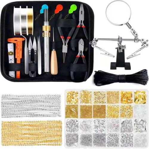 Professional Jewelry Making Tool Kit DIY Necklace Materials Repair Tools Kit with Pliers Silver Beads Jewelry Making Accessories