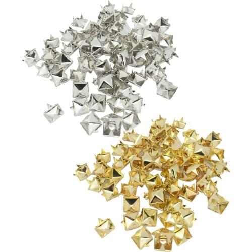 100 Pieces 7mm Gold Pyramid Studs Rivets Spots Spikes Sewing Garment Apparel DIY Punk Leather Bags Shoes Goth