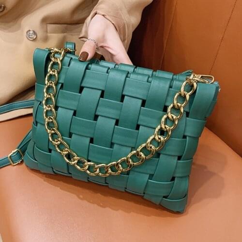 UNIXINU Weave PU Leather Crossbody Bags for Women 2021 Luxury Chain Handle Shoulder Handbags and Purses Classic Branded Zip Bag