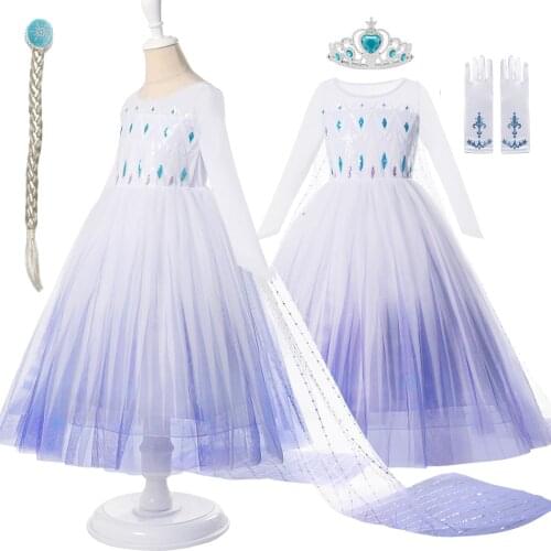 Disney Elsa Princess Dress Summer Girls Dress Snow Queen 2 Dress For Girls Cosplay Costume Kids Dresses Party Clothing