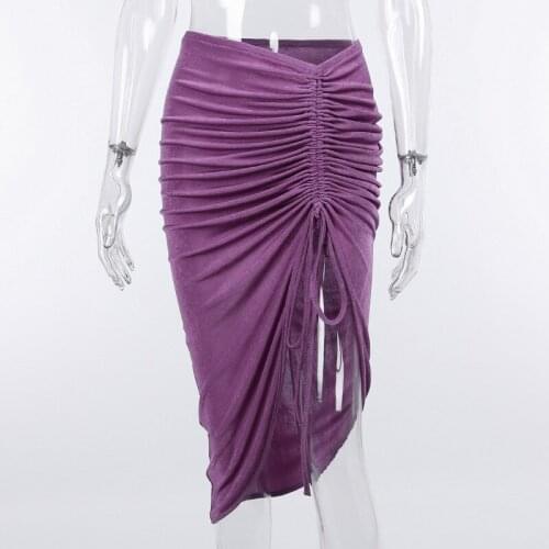Women Summer Split Party Skirts Girls Casual Elegant Lady Purple High Waist Glossy Drawstrings Hem Skirt Autumn New Streetwear