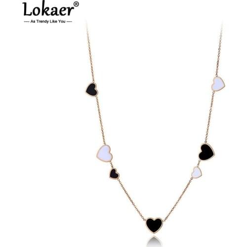 Lokaer Stainless Steel White/Black Glaze Love Heart Choker Necklaces For Women Girls Office Style Charm Pendant Necklace N19220