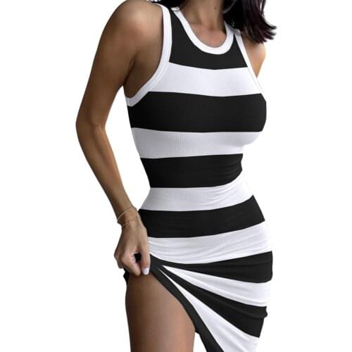 Female Dress, Girls Solid Color/ Striped Round Neck Sleeveless Casual Style Comfortable Fabric Sundress for Summer, S/M/L/XL