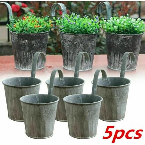 1/3/5 Pcs Flower Pot W/ Hook Hanging Metal Iron Plant Planter Pot For Yard Balcony Garden Fence Decoration Accessories