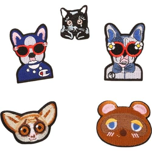 100pcs/lot Embroidery Patches Clothing Decoration Accessories Cute Animals Cat Panda Glasses Diy Iron Heat Transfer Applique