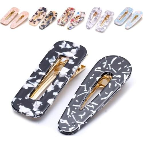 2pcs Marble Hair Clips For Girls Korean Acetic Acid Hairpin Geometric Square Fashion Leopard Duckbill Clips Hair Accessories