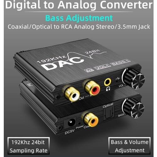 24bit DAC Digital To Analog R/L Audio Converter Optical Toslink SPDIF Coaxial to RCA 3.5mm Jack Adapter Support PCM /LPCM