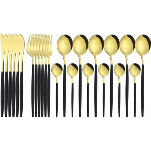 6People Stainless Steel Dinnerware Cutlery Set Mirror Black Gold Tableware Set Knife Forks Spoon Flatware Set Kitchen Silverware