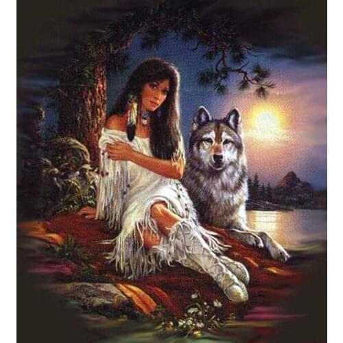 5D DIY Diamond Painting Native Beauty Wolf Full Square/Round Rhinestones Embroidery Full Set Diamond Mosaic Cross Stitch JX405