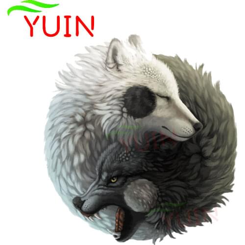 Personality Yin Yang Wolf Car Sticker Cartoon Style Decals Auto Parts Fashion PVC Body Decoration Waterproof Decals 13*12cm
