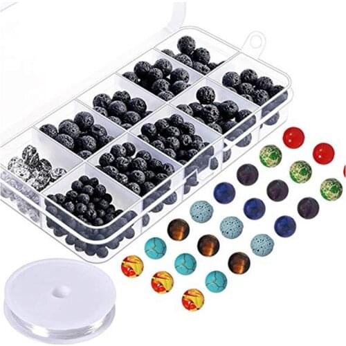 400pcs Lava Stone Rock Beads with Chakra Beads for Essential Oil and Jewelry Making Accessories Beading Supplies