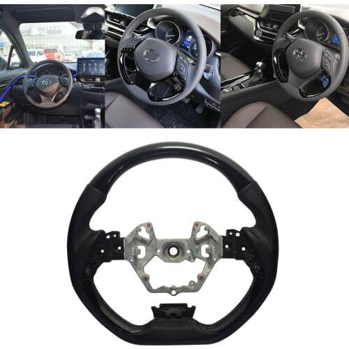 Piano Black Wood Leather Sports Steering Wheel Retrofit Compatible for Toyota C-HR 2018 2019 Medium or high Configuration CHR