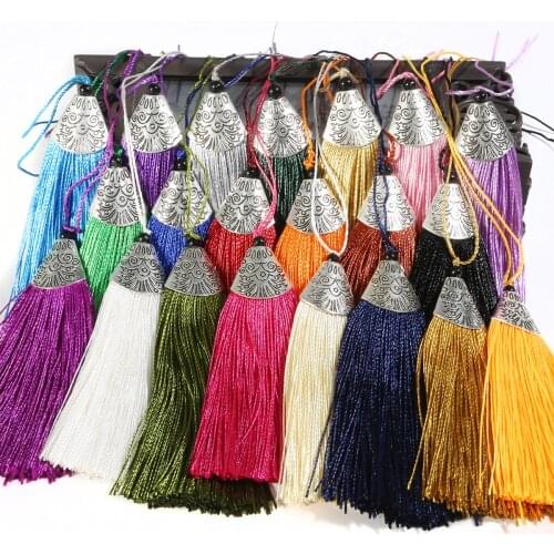 1Pcs/lot Big Size Decorative Tassel Polyester with Black Agate & Zinc Alloy Antique Silver Color Plated diy Sewing Accessories