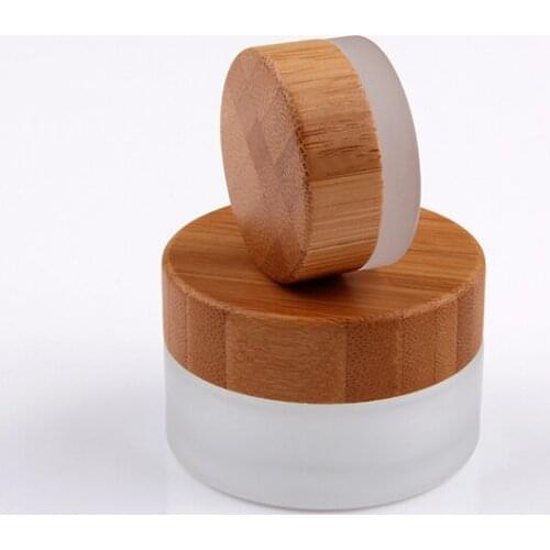 5g cosmetic cream container clear frosted glass jar with bamboo wood cap