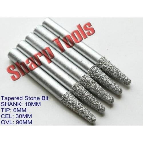 Shank 10 x6 x30mm Long Taper End Mill 3D Relief Cutter Router Bits Stone Engraving Tools, Diamond Router Bits for Stone Carving