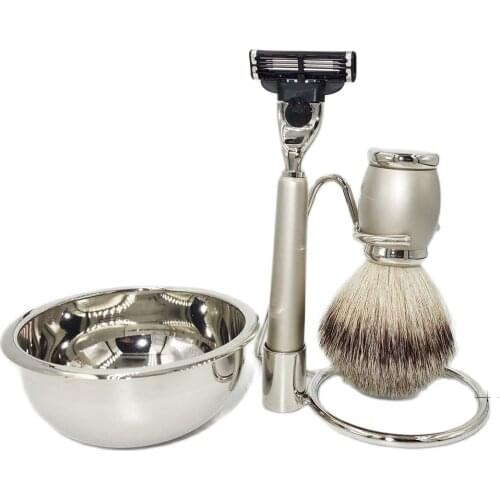 WLONG Classic Silver Tip Honey Pure Badger Hair Shaving Brush Set with Lather Bowl Good Gift for Fathers Day