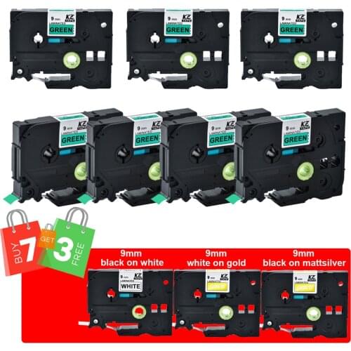 Kze 9mm Tape Black on Green Compatible for Brother Tze-721 tze825 Tze-M921 Buy 7 free 3 laminated label tapes